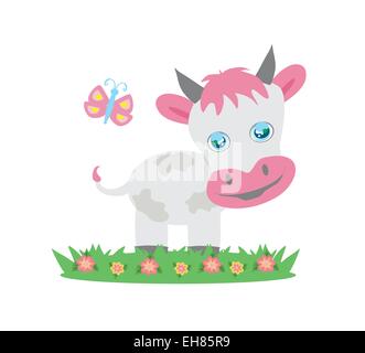 Papillon et vache Illustration de Vecteur