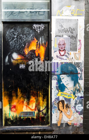 Grafitti art à Shorditch, centre de Londres, en ce moment un lieu de créativité hipster jeunes. Banque D'Images