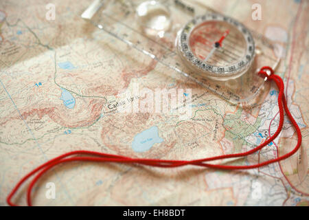 Boussole sur OS Plan de Cadair Idris (détail). Banque D'Images