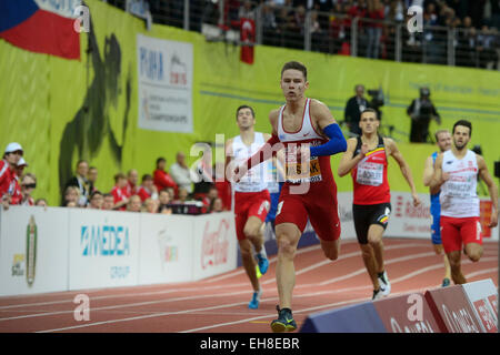 Prague, République tchèque. 7 mars, 2015. Pavel Maslak de République tchèque est en compétition dans l'épreuve du 400 m lors de la finale des Championnats d'Europe d'athlétisme à l'intérieur à Prague, République tchèque, le 7 mars 2015. Credit : Michal Kamaryt/CTK Photo/Alamy Live News Banque D'Images