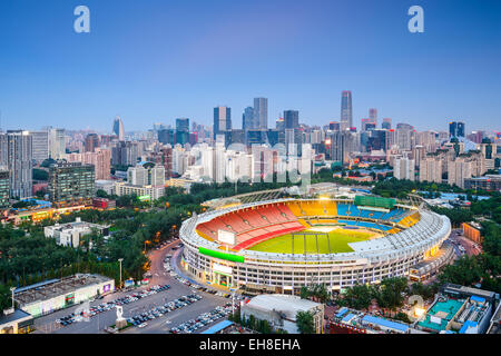 Beijing, Chine cityscape sur le stade en direction de la CDB. Banque D'Images