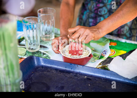 Vendeur de jus frais locaux, Anuradhapura, Sri Lanka, Asie Banque D'Images