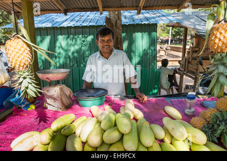 Ville sacrée d'Anuradhapura, étal de fruits propriétaire, Sri Lanka, Asia Banque D'Images