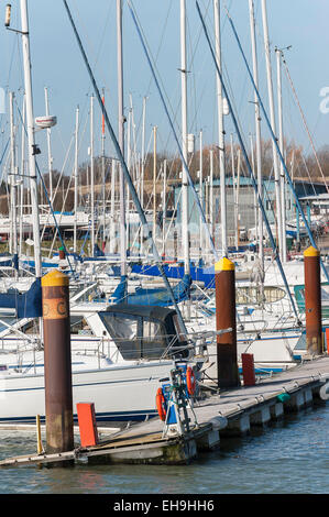 Une vue générale des bateaux dans la marina de Burnham sur Croach dans l'Essex. Banque D'Images