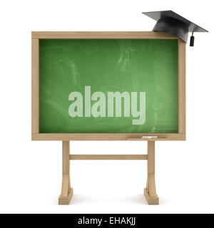 Le rendu 3D de l'école tableau noir avec graduation cap. Isplated sur fond blanc Banque D'Images