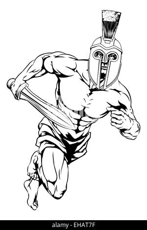 Une illustration d'un guerrier ou gladiator personnage ou mascotte sportive dans un cheval de troie ou casque style spartiate tenant une épée Banque D'Images