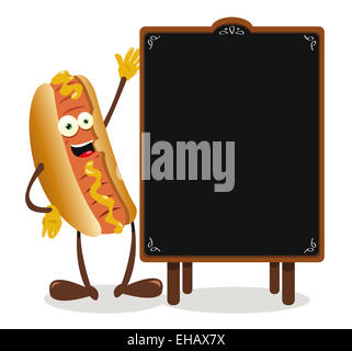 Un vecteur représentant une caricature drôle et hot-dog un blackboard with copy space Banque D'Images