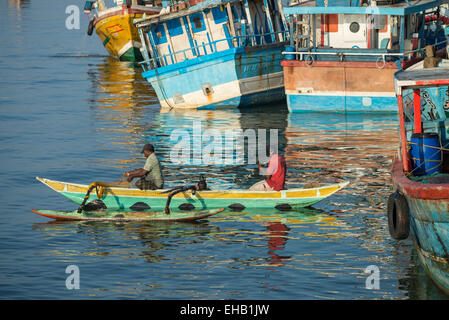 Bateaux de pêche colorés traditionnels dans le port de Negombo, Sri Lanka, Asie Banque D'Images