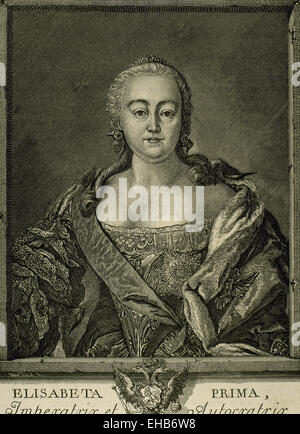 Elizabeth de Russie ou Elizavea Petrovna (1709-1762). Impératrice de Russie à partir de 1741-1762. La gravure. Portrait. Banque D'Images