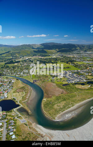 Waikanae Kapiti Coast, rivière, région de Wellington, Île du Nord, Nouvelle-Zélande - vue aérienne Banque D'Images