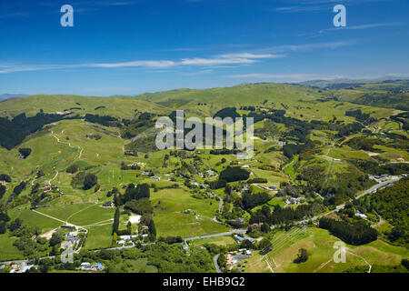 Les terres agricoles, Judgeford, Porirua, Wellington, Île du Nord, Nouvelle-Zélande - vue aérienne Banque D'Images