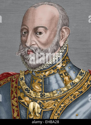 Lamoral, comte d'Egmont, Prince de Gavere (1522-1568). Général et homme d'État dans les Habsbourg Netherland. Portrait. La gravure. De couleur. Banque D'Images