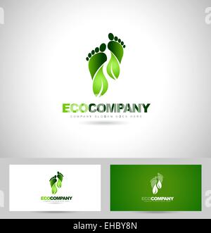 Eco Green Étapes Logo. Pieds logo vector avec feuilles vertes concept. Banque D'Images