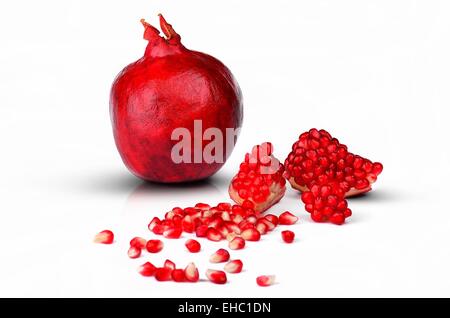 Détail Grenade fruit isolé sur fond blanc Banque D'Images