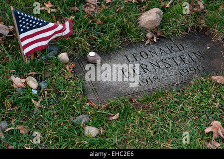 Lieu de sépulture de Leonard Bernstein à Vert-bois cimetière, à Brooklyn, New York Banque D'Images