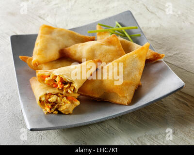 Poulet et légumes asiatiques traditionnelles samosas Banque D'Images