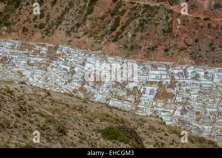 High angle view sur la Salinas de Maras au Pérou. Banque D'Images