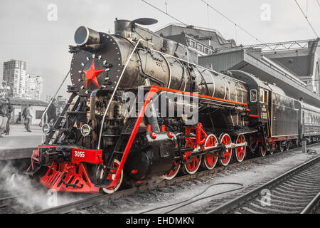 Vieille locomotive à vapeur, vintage train. Banque D'Images