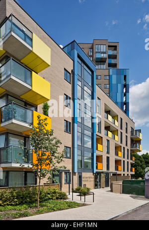 Mountsfield Chambre. Central Park Apartments, Lewisham., Londres, Royaume-Uni. Architecte : bptw partenariat, 2014. Banque D'Images