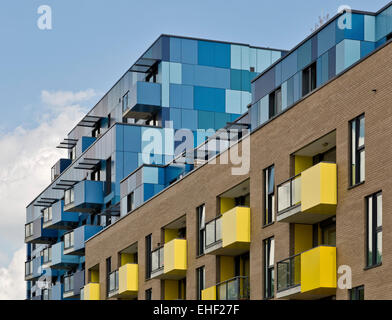 Bardage détail. Central Park Apartments, Lewisham., Londres, Royaume-Uni. Architecte : bptw partenariat, 2014. Banque D'Images