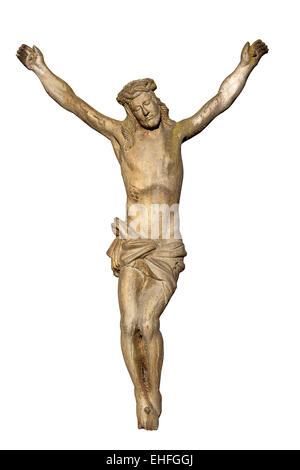 Ancienne statue de Jésus Christ crucifié isolated on white Banque D'Images