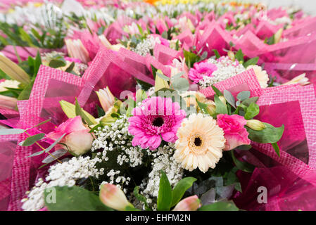 Bedfordshire, Royaume-Uni. 13 mars, 2015. Une masse de fleurs colorées sont en vente à la Sabine's flower grossistes près de Sandy Bedfordshire, en prévision de la Fête des mères qui est le dimanche 15 mars. Le cellier à température contrôlée contient des milliers de fleurs et bouquets pour distribution aux fleuristes locaux et des détaillants en vue de les précipiter pour acheter des fleurs que présente cette semaine. Credit : Julian Eales/Alamy Live News Banque D'Images