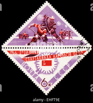 Urss - VERS 1966 : un post de timbres en URSS montre le hockey sur glace Banque D'Images