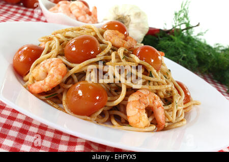 Spaghetti aux crevettes Banque D'Images