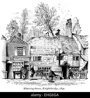 Une gravure d'une maison d'arrosage (Le White Hart), Knightsbridge en 1841 numérisées à haute résolution à partir d'un livre imprimé en 1867. Banque D'Images