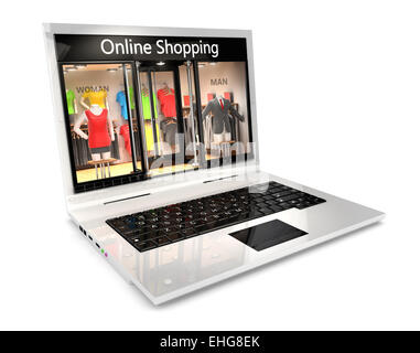 3d online shopping concept, isolé sur fond blanc, image 3D Banque D'Images