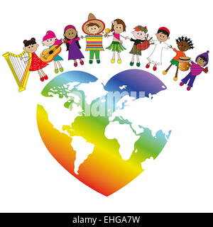 Illustration avec monde et certains enfants Banque D'Images