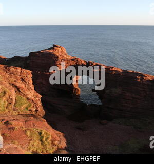 Aiguille e'e rock arch dans le grès rouge des falaises seaton angus scotland janvier 2015 Banque D'Images