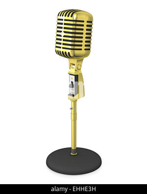 Golden microphone stand noir classique sur Banque D'Images