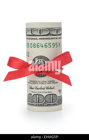 Wad laminées de dollars lié avec ribbon bow Banque D'Images