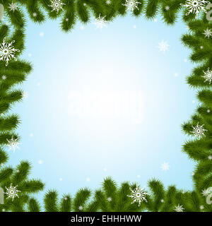 Sapin-frontière des branches d'arbre avec des flocons Banque D'Images