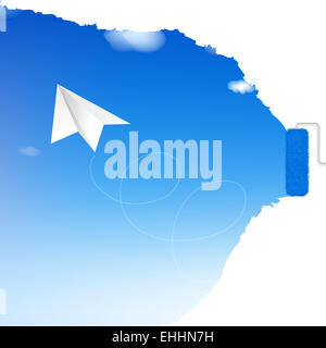 Paper Plane dans le ciel Banque D'Images