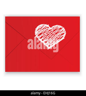 Crayon blanc coeur enveloppe rouge sur Banque D'Images