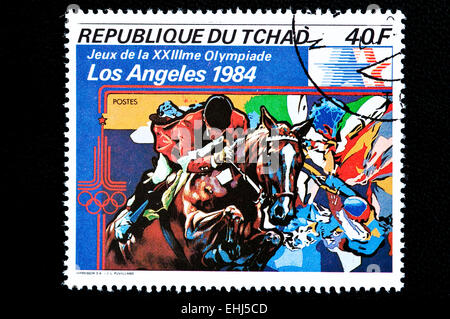 Timbre postal à partir de la République du Tchad. Il a été émis pour commémorer les Jeux Olympiques d'été de 1984 à Los Angeles Banque D'Images