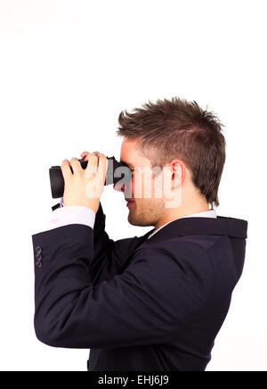 Man looking through Binoculars Banque D'Images