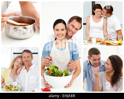 Collage des couples dans la cuisine Banque D'Images