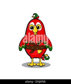 Cute cartoon pirate Red Parrot. Vector illustration. Banque D'Images