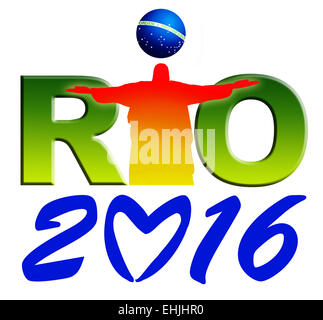 Monde de Rio 2016 Logo non officiel olympique avec drapeau brésilien isolé sur fond blanc. Banque D'Images