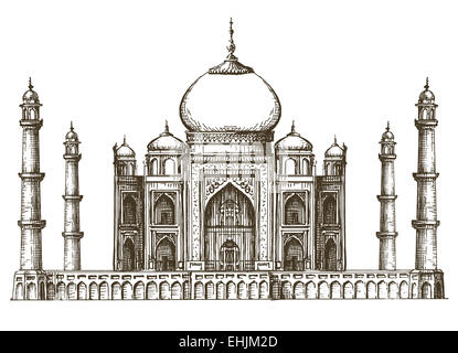 Taj Mahal sur un fond blanc. croquis Banque D'Images