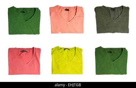 Six t-shirts de couleurs différentes isolated over white Banque D'Images