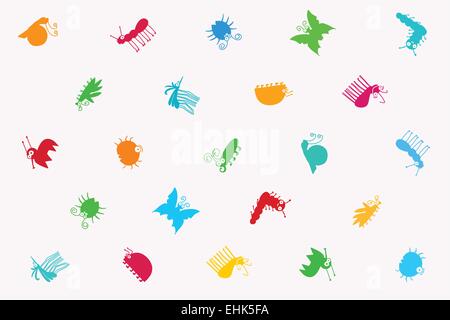 Modèle vectoriel continu rétro mignon coloré des insectes Illustration de Vecteur