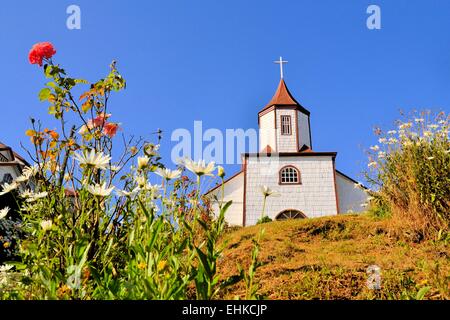 Église en bois historique, construit par les Jésuites, Chiloé, Chili Banque D'Images
