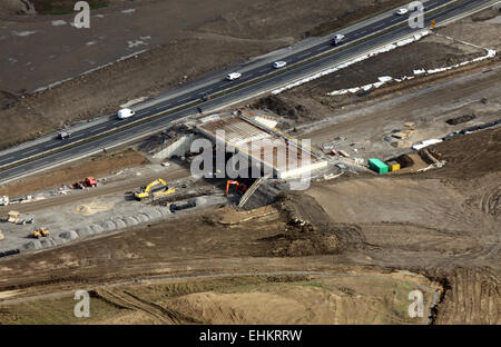 Vue aérienne de l'autoroute A1 chemin de construction travaille dans le Yorkshire, UK Banque D'Images