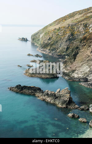 Le littoral escarpé de l'île de dinas, Pembrokeshire, Pays de Galles Banque D'Images