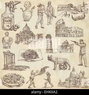 Série de voyages : Italie - Collection d'un hand drawn illustrations. Description : Grand hand drawn illustrations, fre original Banque D'Images