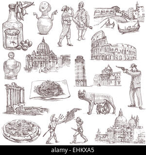 Série de voyages : Italie - Collection d'un hand drawn illustrations. Description : Grand hand drawn illustrations, fre original Banque D'Images